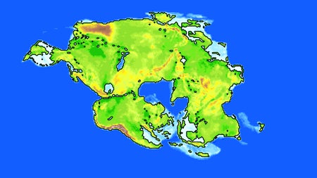 Pangea Ultima: geography map of future Earth in 250 million years time.