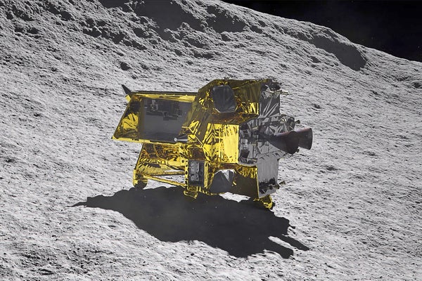 Artist rendering of JAXA's SLIM (Smart Lander for Investigating the Moon) on the moon