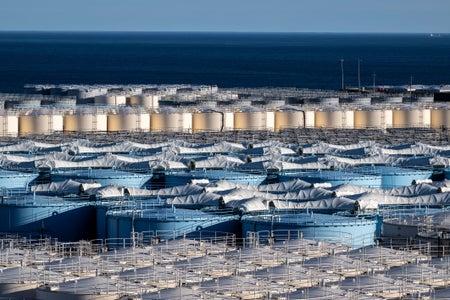 A general view shows storage tanks for contaminated water at the Tokyo Electric Power Company's (TEPCO) Fukushima Daiichi nuclear power plant