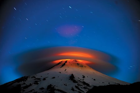 Volcano with crowing orange cloud