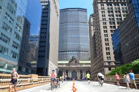 Pedestrians and cyclists on NYC street